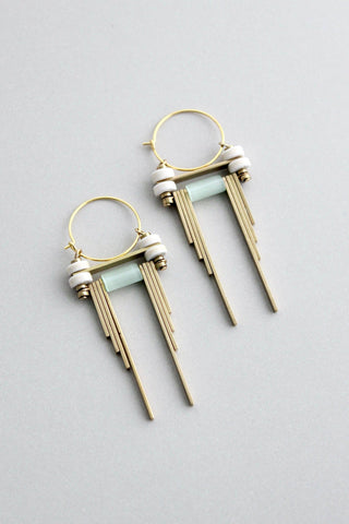 GNDE64 - white and  mint green hoop earrings