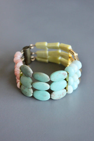 MLNB07 Blush pink, turquoise, and yellow jade bracelet