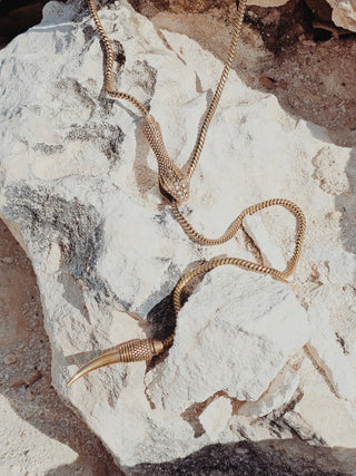 Brass snake chain serpent lariat long necklace