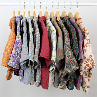 Reworked Vintage Short-Sleeve Button Up Blouse - Cropped
