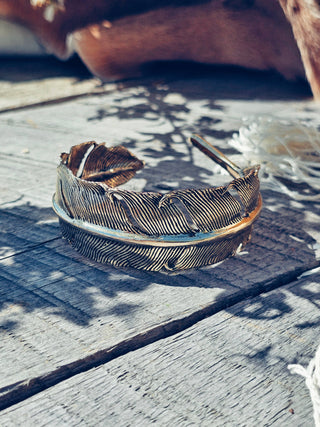 Brass feather bangle cuff bracele high quality handcrafted