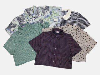 Reworked Vintage Short-Sleeve Button Up Blouse - Cropped