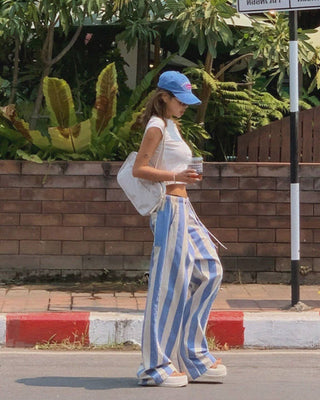 Striped trousers long pants. BLUE