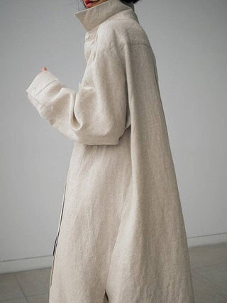 Sheer Trend Urban Linen Split-Side Buttoned Lapel Midi Dress