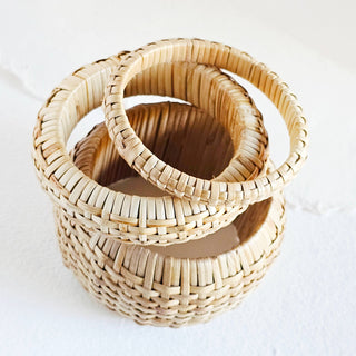 Rattan straw cane bangle bracelet set handmade renewable