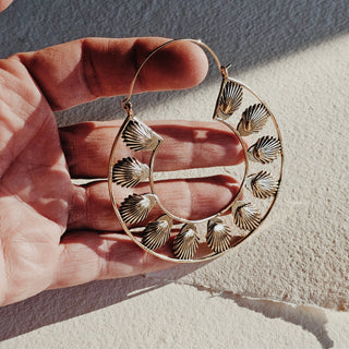 Brass big bold hoop earrings large seashells