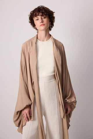 DRAPED TURTLENECK VISCOSE KIMONO TOP
