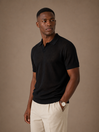 Men's Textured Polo (Black)