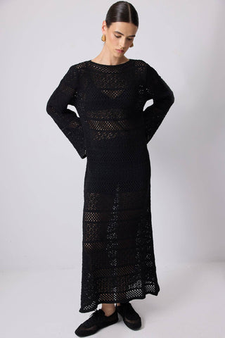 Touché Boho Cotton Knit Maxi Dress with Flared Sleeves