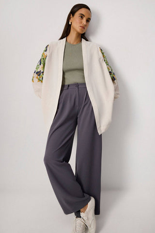 Nature Inspired Embroidered Kimono Jacket – Linen Viscose
