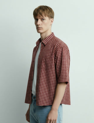 Checkered Boxy Fit Shirt (Burgundy)