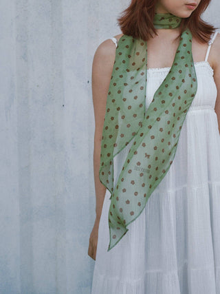 "Petal Veil" Silk Chiffon Neck Scarf - Matcha Green