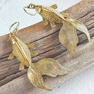 Brass Koi fish design hanging earrings handmade