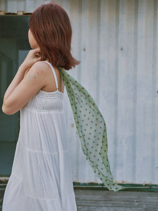 "Petal Veil" Silk Chiffon Neck Scarf - Matcha Green