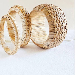 Rattan straw cane bangle bracelet set handmade renewable