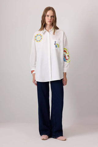 Boho Embroidered Cotton-Blend Oversized Shirt
