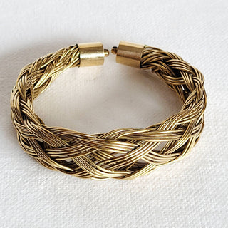Brass braided woven cable armlet or bangle cuff bracelet