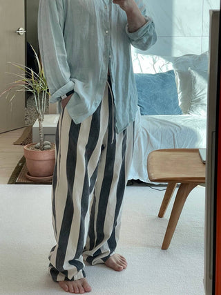 Striped trousers long pants BLACK