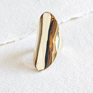 Brass shield ring large long handcrafted handmade