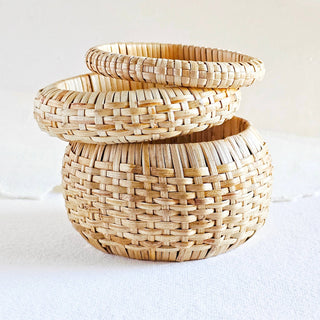 Rattan straw cane bangle bracelet set handmade renewable